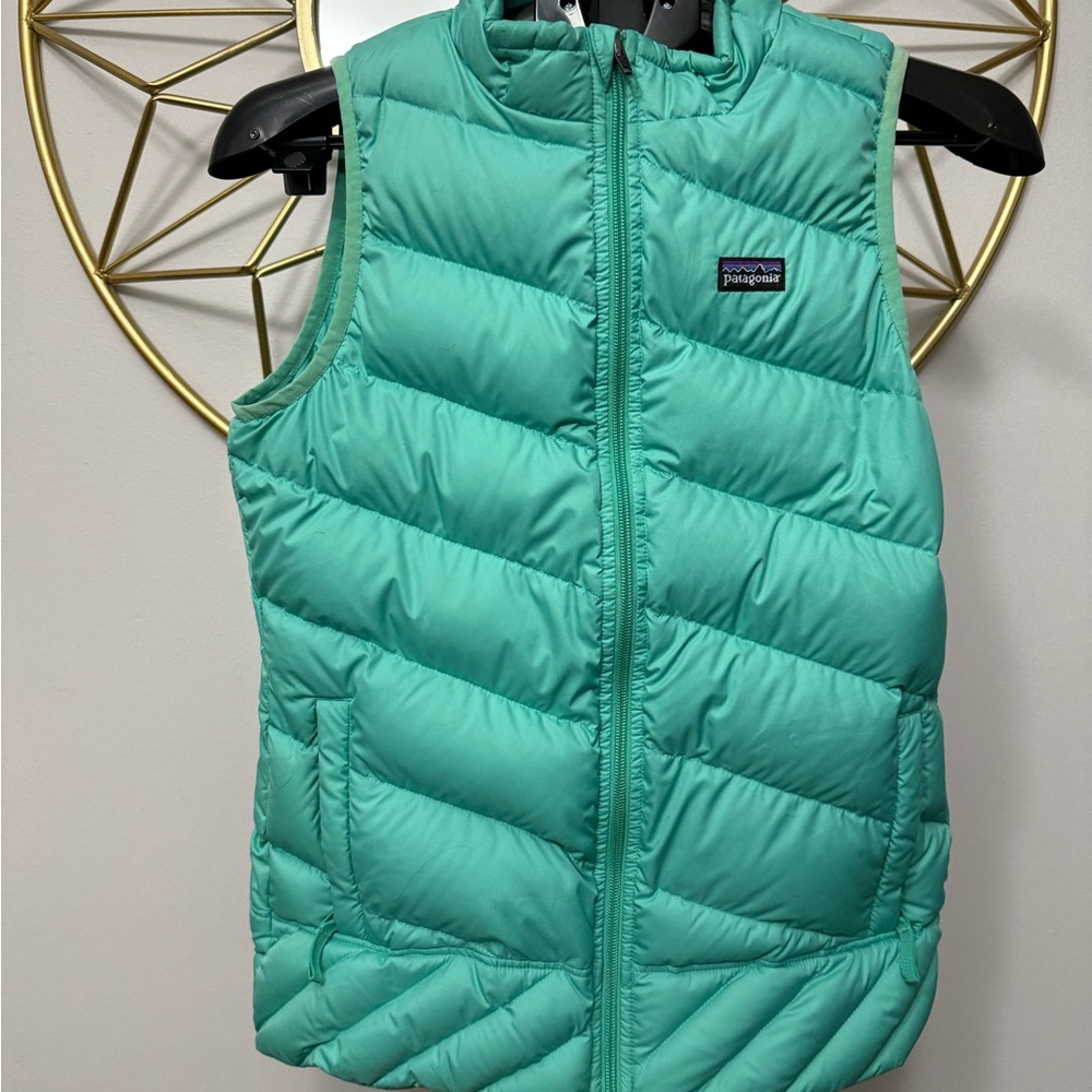 Patagonia Goose Down Vest Girls Green Full Zip Puffer Vest - XL